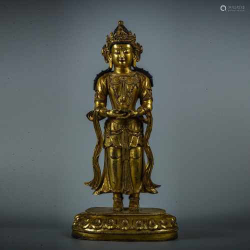 A gilt bronze statue of a Bodhisattva, Qing Dynasty