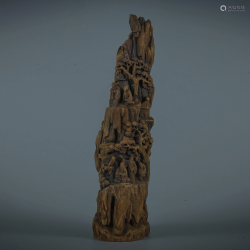 Sculpture of agarwood pine tree figures