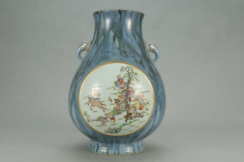 A Chinese Famille Rose Painted Porcelain Double Ears Zun