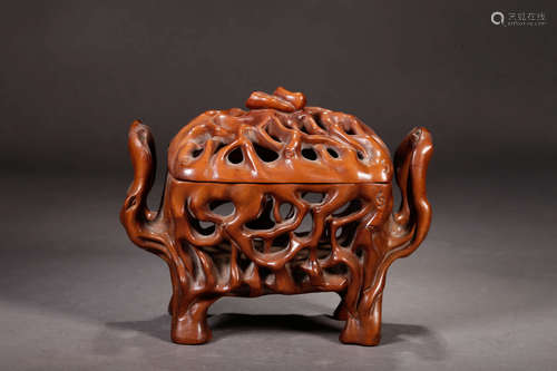 A Chinese Piercing Rosewood Incense Burner