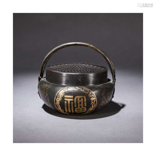 A Chinese colored drawing Piercing Copper Incense Burner