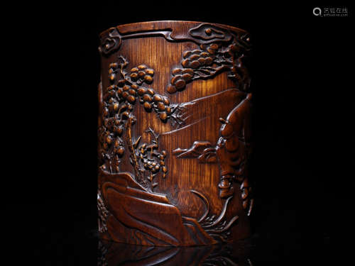 A Chinese Bamboo Carved Brush Pot