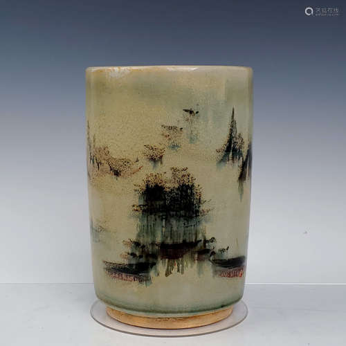 A Chinese Lushan Kiln Landscape Porcelain  Brush Pot