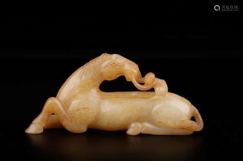 A Chinese Carved Hetian Jade Horse Ornament