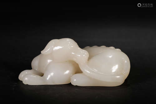 A Chinese Hetian Jade Carved Dog Ornament