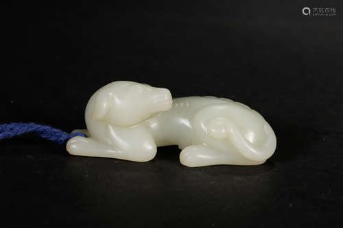 A Chinese Hetian Jade Carved Dog Ornament