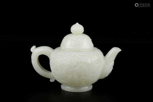 A Chinese White Hetian Jade Carved Teapot