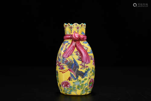 A Chinese Yellow Famille Rose Floral Porcelain Vase