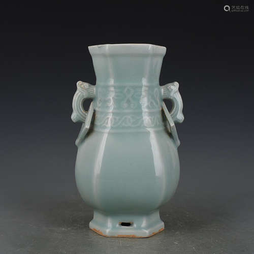 A Chinese Celadon-Glazed Porcelain Hexagon Vase