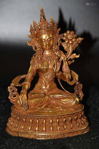 A Chinese Gilded Red Copper Buddha Statue