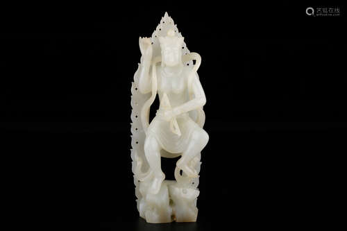 A Chinese White Hetian Jade Carved Bodhisattva Statue