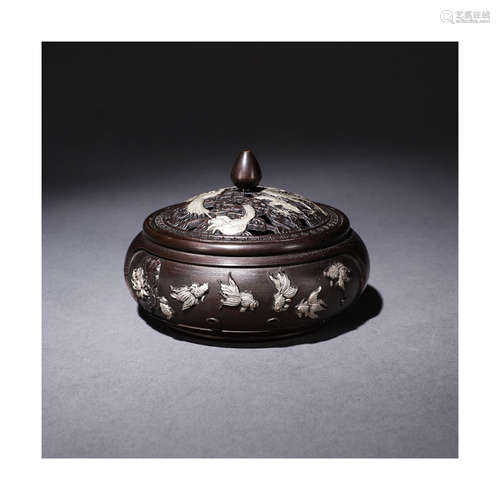 A Chinese Silver Wear Dragon&phoenix Pattern Copper Incense Burner