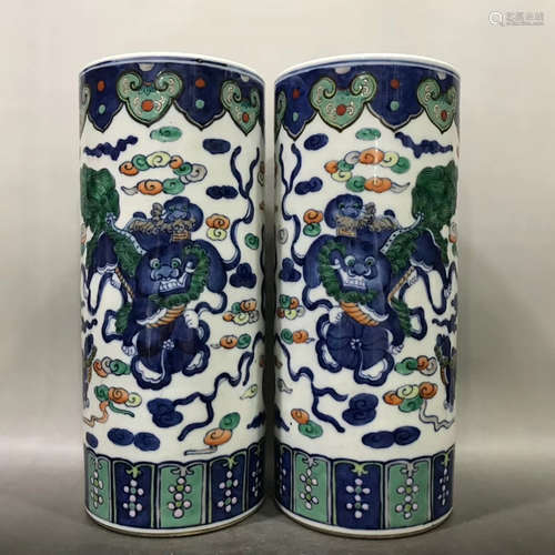 A Pair of Chinese Blue and White Floral Porcelain Hat Tubes