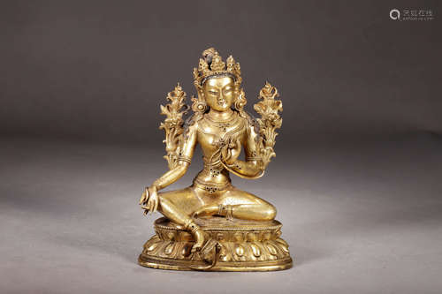 A Chinese Gilded Copper Tara Statue