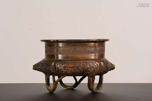 A Chinese Three-legged Copper Incense Burner