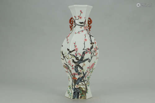 A Chinese Famille Rose Plum Blossom Painted Porcelain Vase