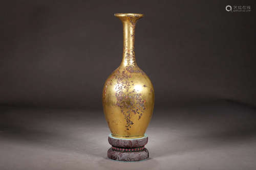 A Chinese Gilded Copper Statue Flask