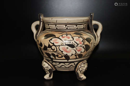 A Chinese Cizhou Kiln Porcelain Three-legged Incense Burner