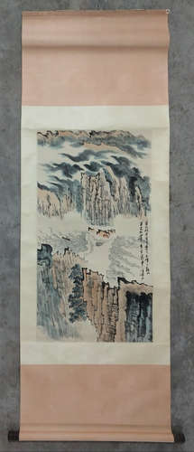 A Chinese Landscape Painting Scroll, Lu Yanshao Mark