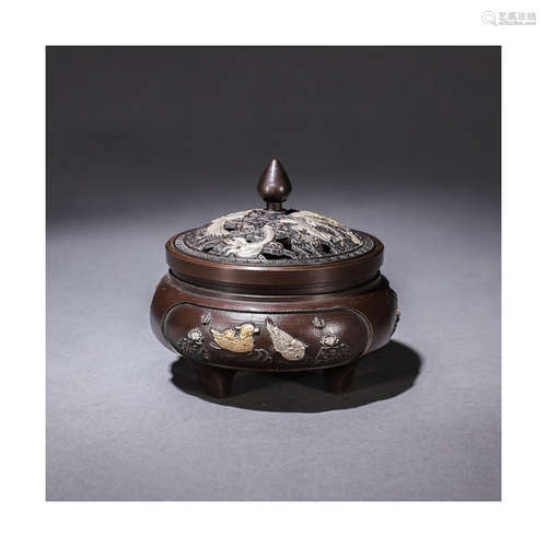 A Chinese Silver Wear Copper Incense Burner