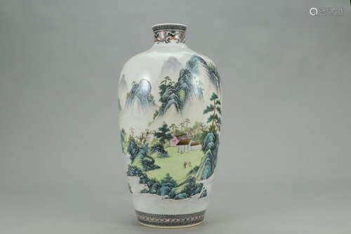 A Chinese Famille Rose Landscape painted Porcelain Vase