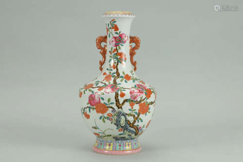 A Chinese Famille Rose Carmine Floral Porcelain Vase