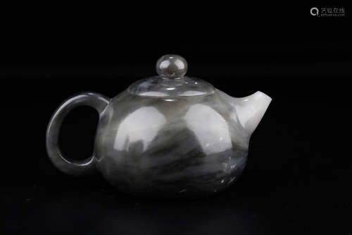 A Chinese Hetian Blue and White Jade Teapot