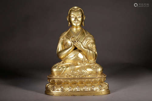 A Chinese Gilded Copper Statue of Guru Buddha