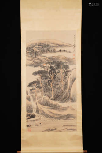 A Chinese Landscape Painting Scroll, Zhang Daqian Mark