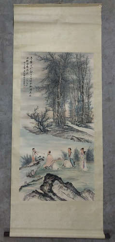 A Chinese Figure Painting Scroll, Zhang Daqian Mark