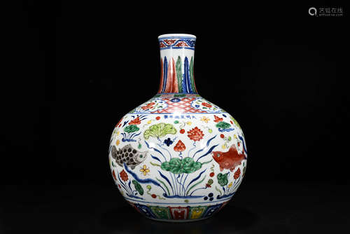 A Chinese Blue and White Colorful Floral Porcelain Vase