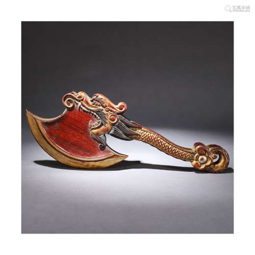 A Chinese Rosewood Carved Town House Axe Ornament