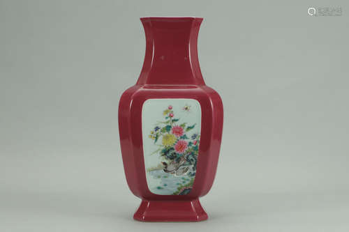 A Chinese Carmine Porcelain Square Vase