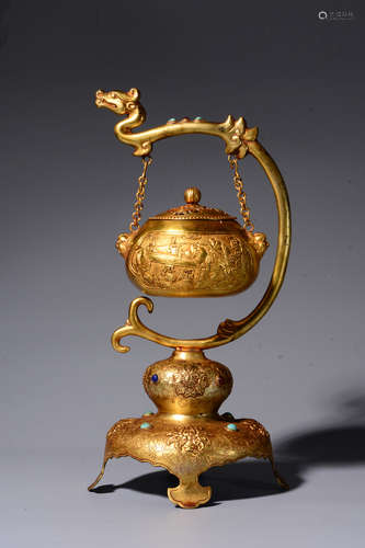 A Chinese Gilded Copper Incense Burner