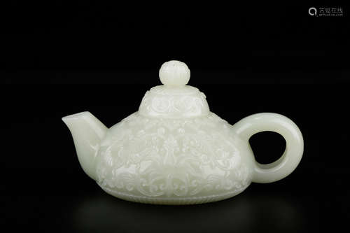 A Chinese White Hetian Jade Carved Teapot