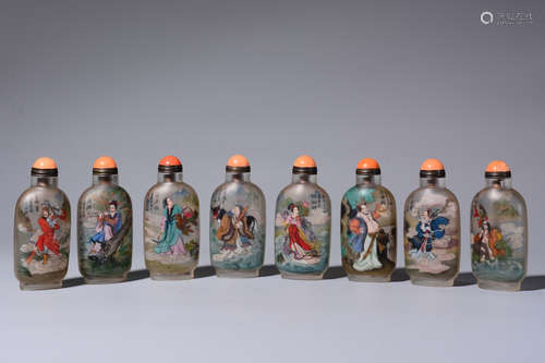 A Set of Chinese Figure Painted Glass Snuff Bottle