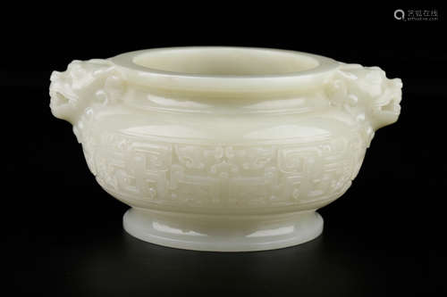 A Chinese White Hetian Jade Dragon Carved Incense Burner