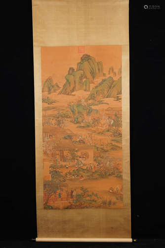 A Chinese Landscape Painting Scroll,Lang Shining  Mark