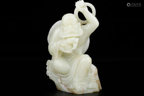 A Chinese White Hetian Jade Carved Arhat Ornament