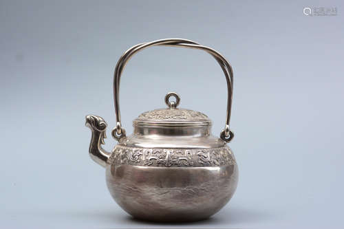 A Chinese Silver Pot with Loop-handle