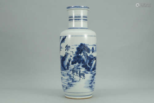 A Chinese Blue and White Landscape Porcelain Vase