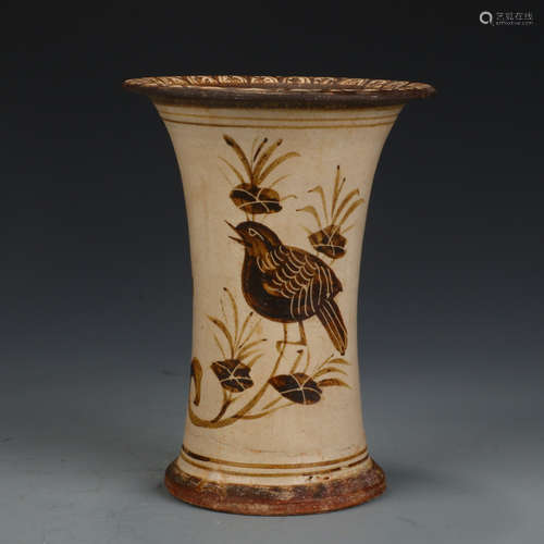 A Chinese Jizhou Kiln Flower&Bird Pattern Porcelain Flower Vase