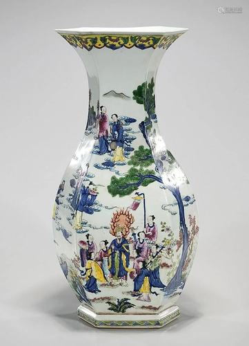 Chinese Enameled Porcelain Hexagonal Vase