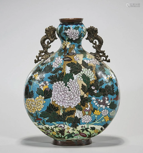 Chinese Enameled Metal Moon Flask