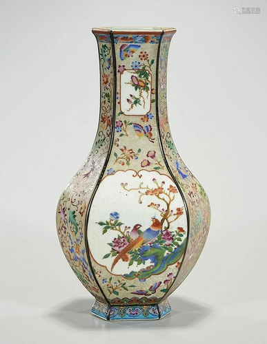 Chinese Enameled Porcelain Hexagonal Vase