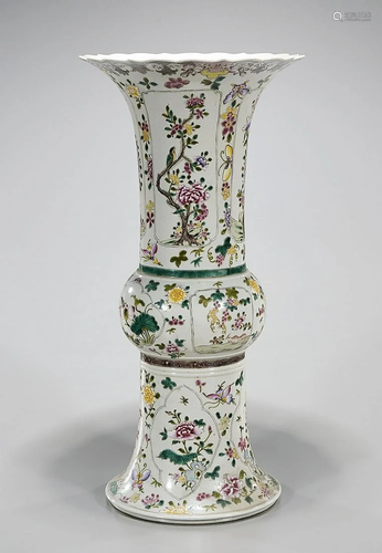 Chinese Enameled Porcelain Gu Form Vase