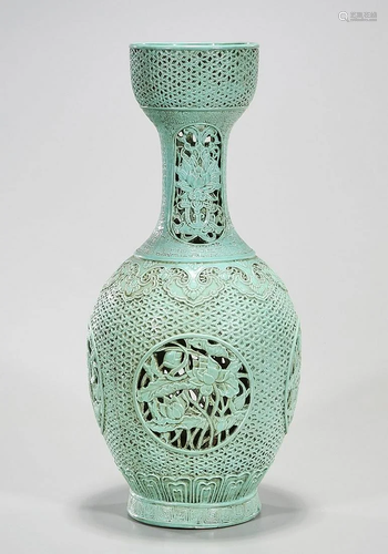 Chinese Well Carved Turquoise Glazed Porcelain Vase