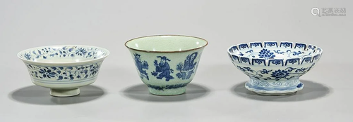 Group of Three Chinese Blue & White Porcelains