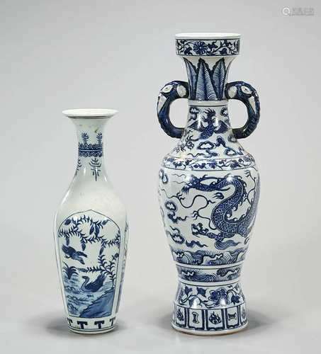 Two Chinese Blue & White Porcelain Vases