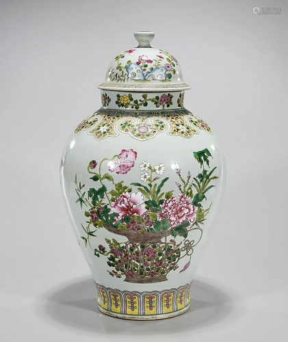 Large Chinese Enameled Porcelain Covered Jar